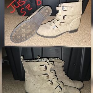 Justice Taupe Combat Boots with Buckles